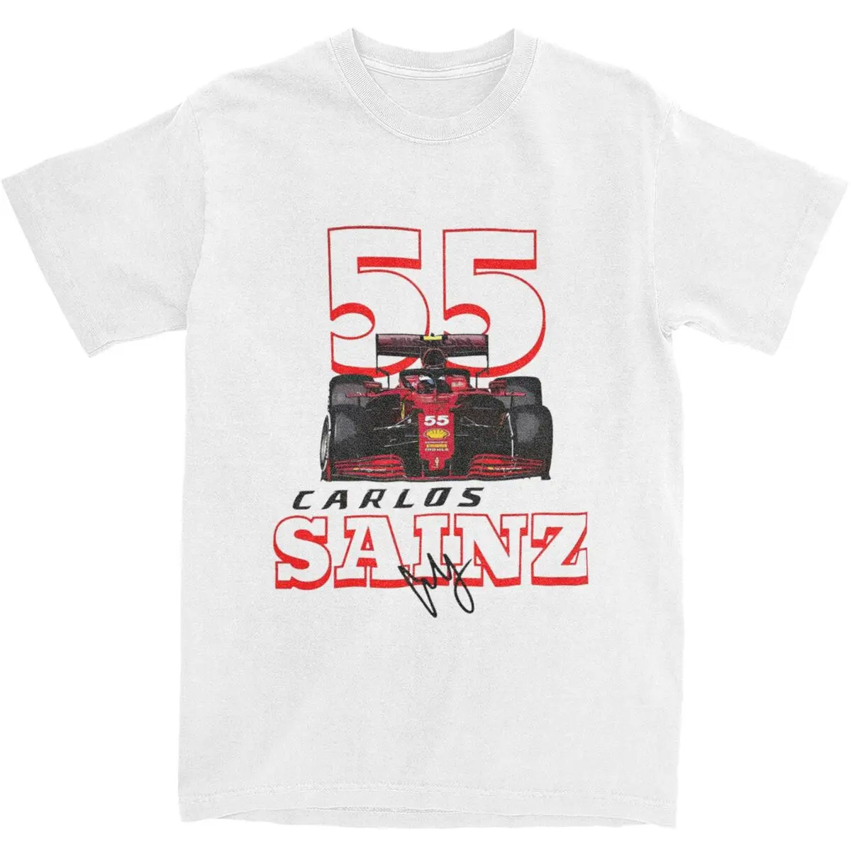 Carloes Sainzs 55 T-Shirt Adult Racing Car Y2K Basic Cotton T-Shirts Summer O-Neck Leisure Tees Print Plus Size Tops