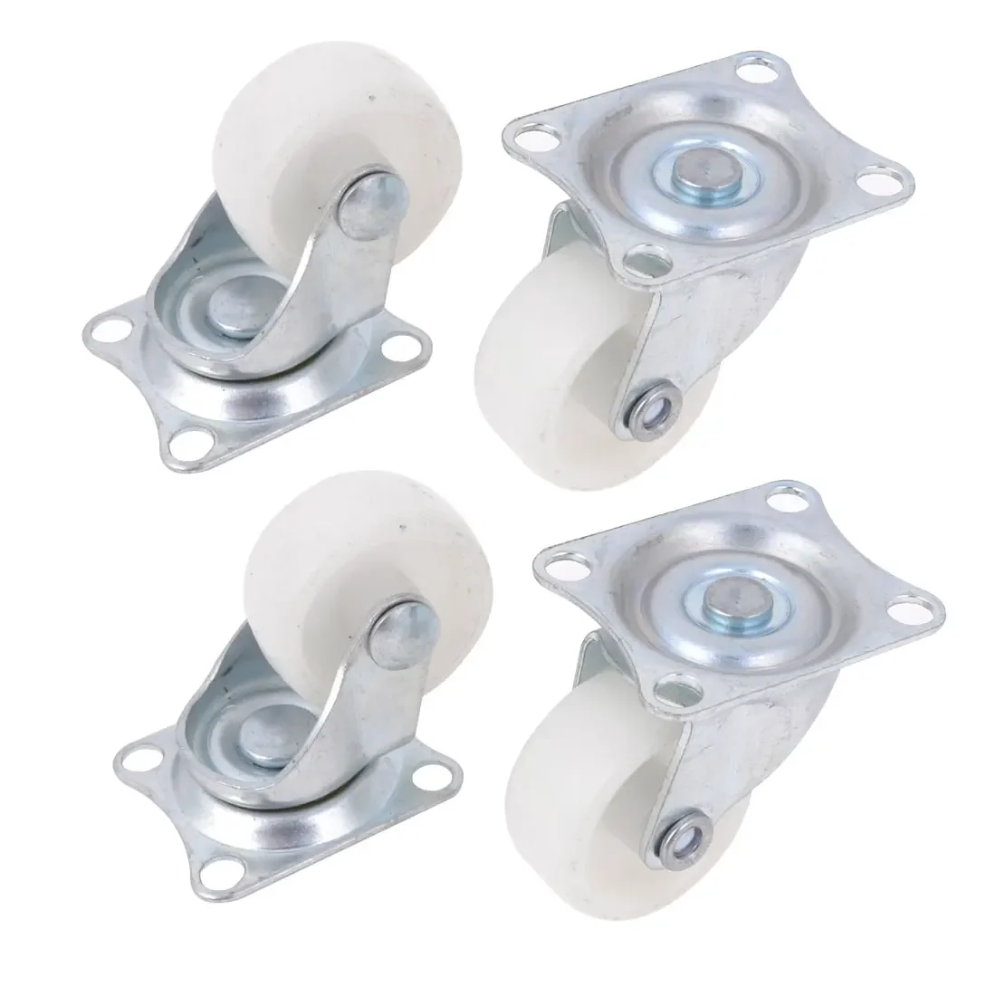 

4 Pcs White 1.25" Single Wheel Light Duty Swivel Plate Plastic Rectangle Top Plate Move Flexible Light Duty Caster Wheel