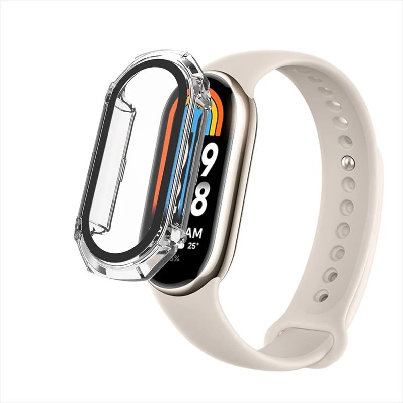 กระจกนิรภัย + เคสสำหรับ Xiaomi Mi band 8อุปกรณ์เสริมพีซีอุปกรณ์ป้องกันหน้าจอ miband8สมาร์ทวอทช์ฟิล์ม HD + ฝาครอบบนสมาร์ทแบนด์8