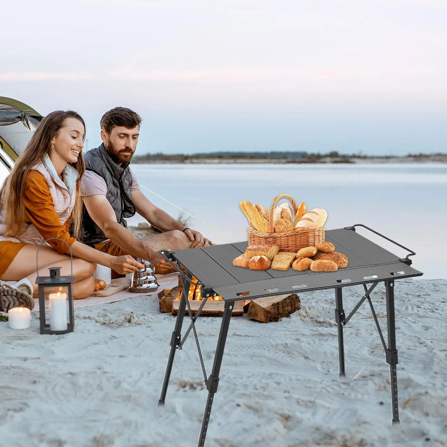 Folding Extendable Camping Table With Aluminum Tabletop and Carry Bag Multi-Functional Modular Table Portable Patchwork Design