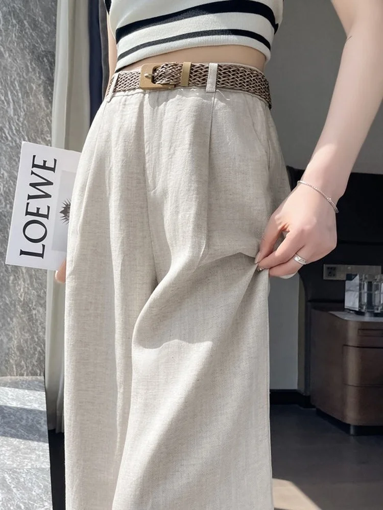 

Summer 2026 High Waist Cotton Linen Wide Leg Pants Ice Silk Casual Straight Floor-Length Trousers for Taller Women