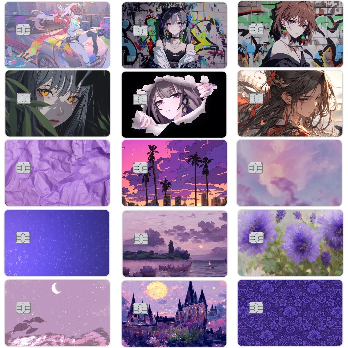 

Purple Series Fashion Diy Film Cover Sticker Women Waterproof Decal Accessories for Credit Bank Debit Visa Bus Card Skin No Fade