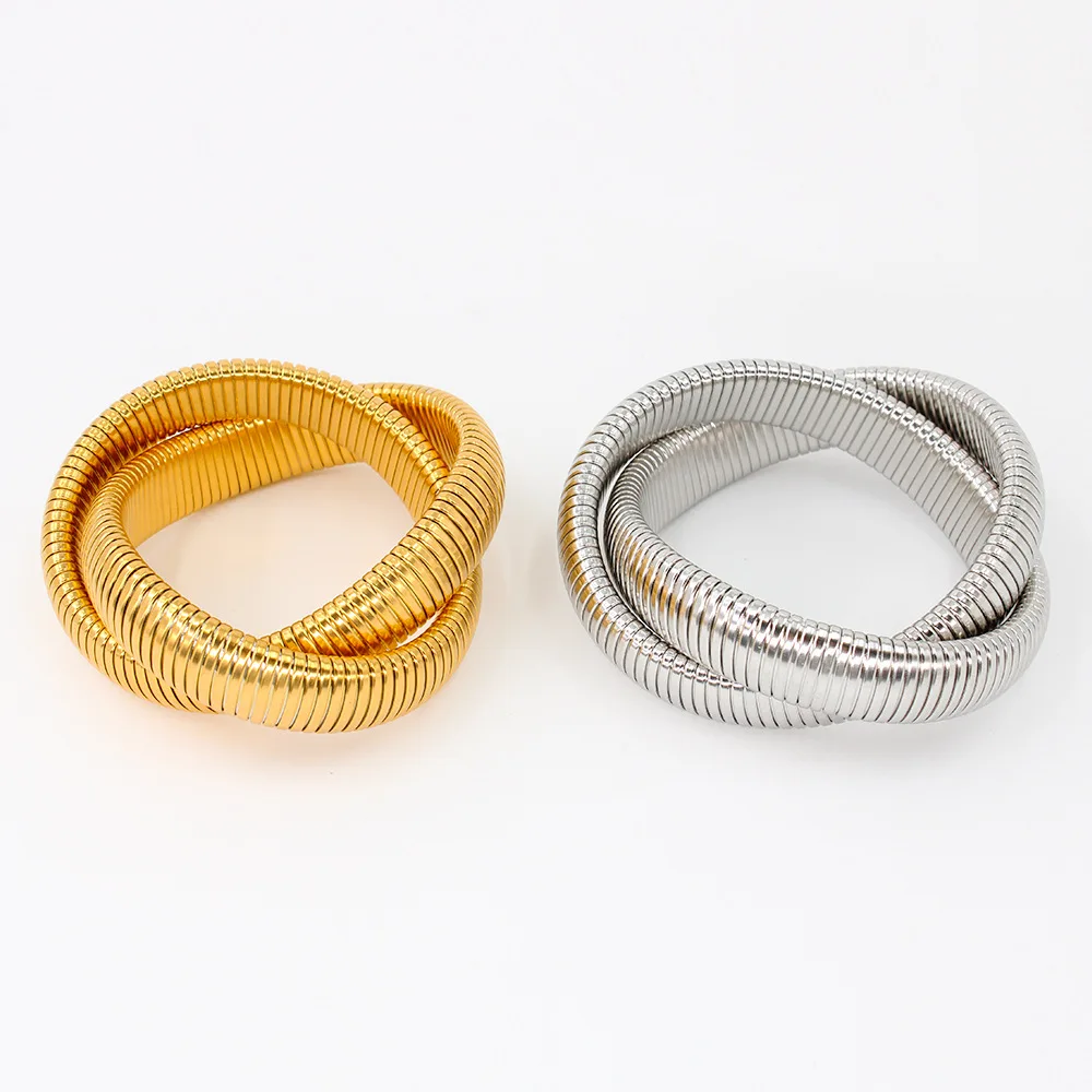 New Stainless Steel Two Laps Stretch Elastic Bracelet for Women Gold Silver Color