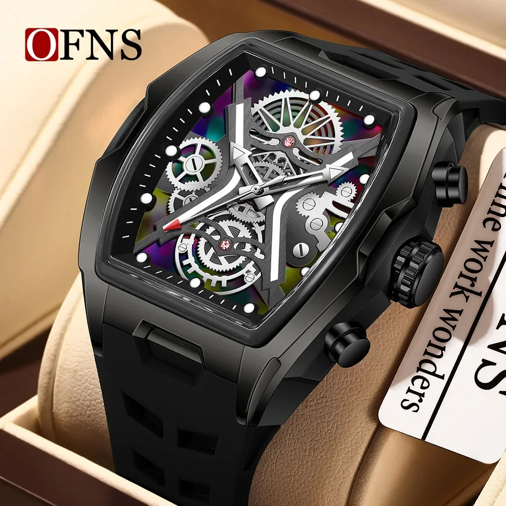 OFNS 1213 Quartz Men's Colorful Dial Fashion Military Sports Hollow Watch Silicone Strap Classic Clock 2026