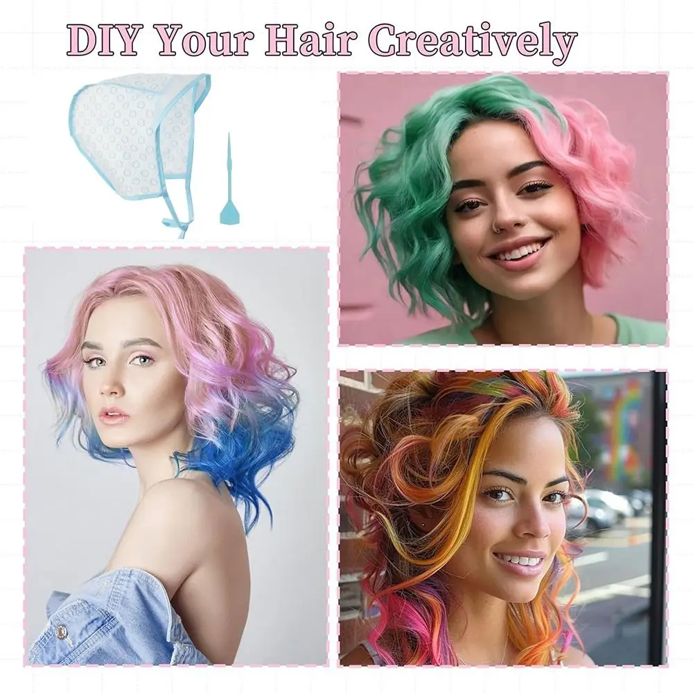 New Blue Hair Highlighting Cap With Plastic Crochet Hook Reusable Dye Hat Caps Hair Coloring Cap Hair Dyeing Hairdressing