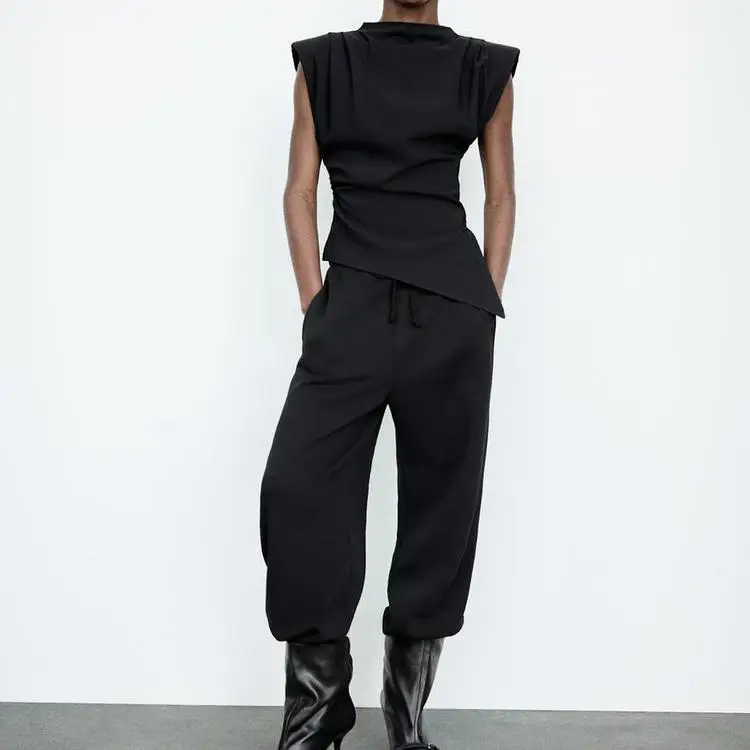 Primavera nuove donne casual piegate oulder Svel Top tessuto in poliestere slim fit lunghezza media chiusura con cerniera colore irt