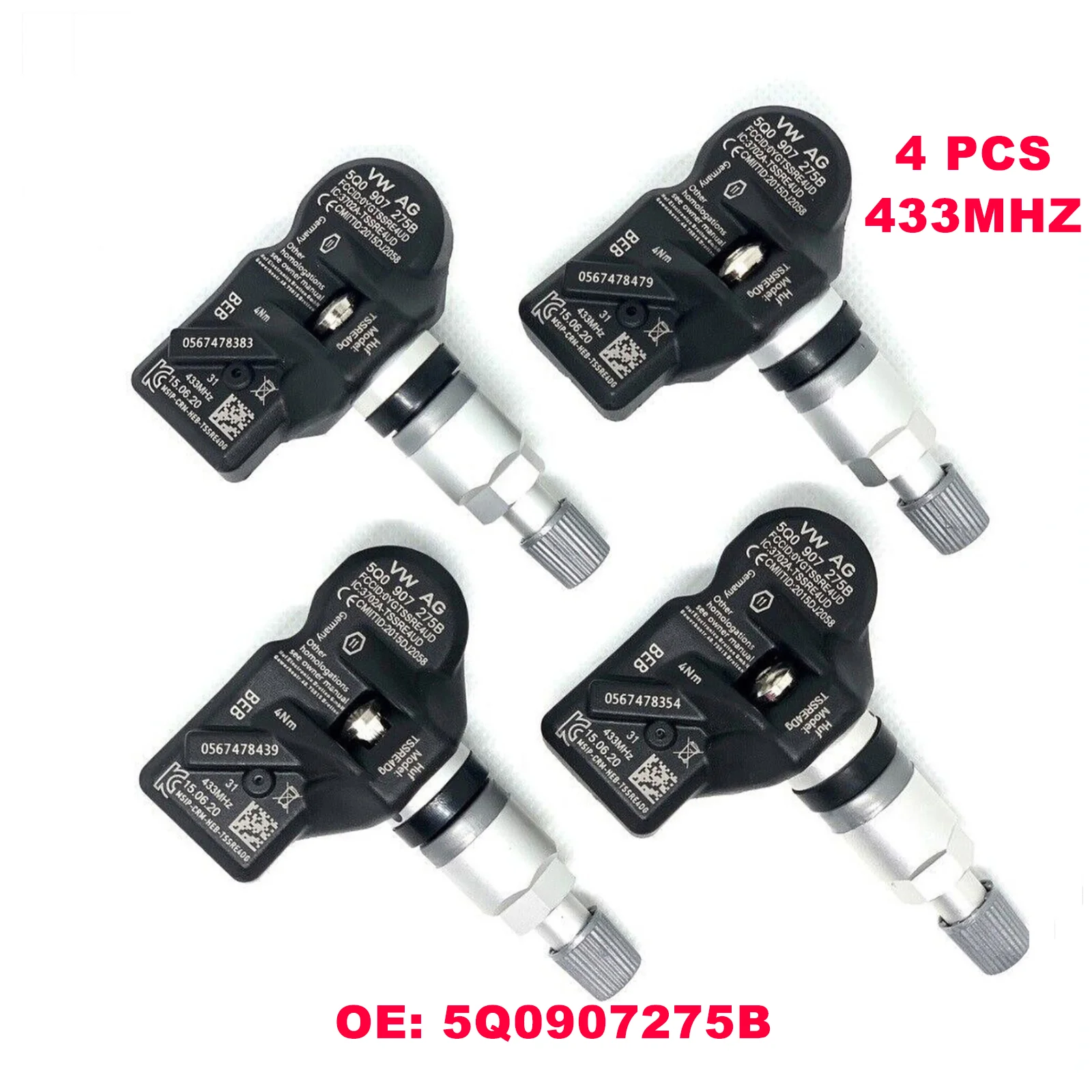 4PCS 433MHz TPMS Tire Pressure Monitoring Sensor For Audi A4 A6 Q5 Q7 Porsche 911 Cayenne VW Tiguan Passat 5Q0907275B