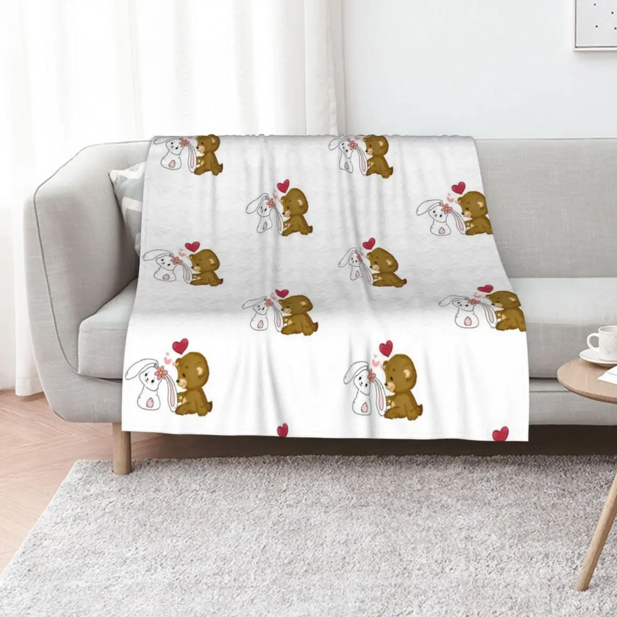 Brown Bear And Bunny Rabbit In Love 3 Throw Blanket Designers Quilt Picnic decorative Weighted Bed linens Blankets