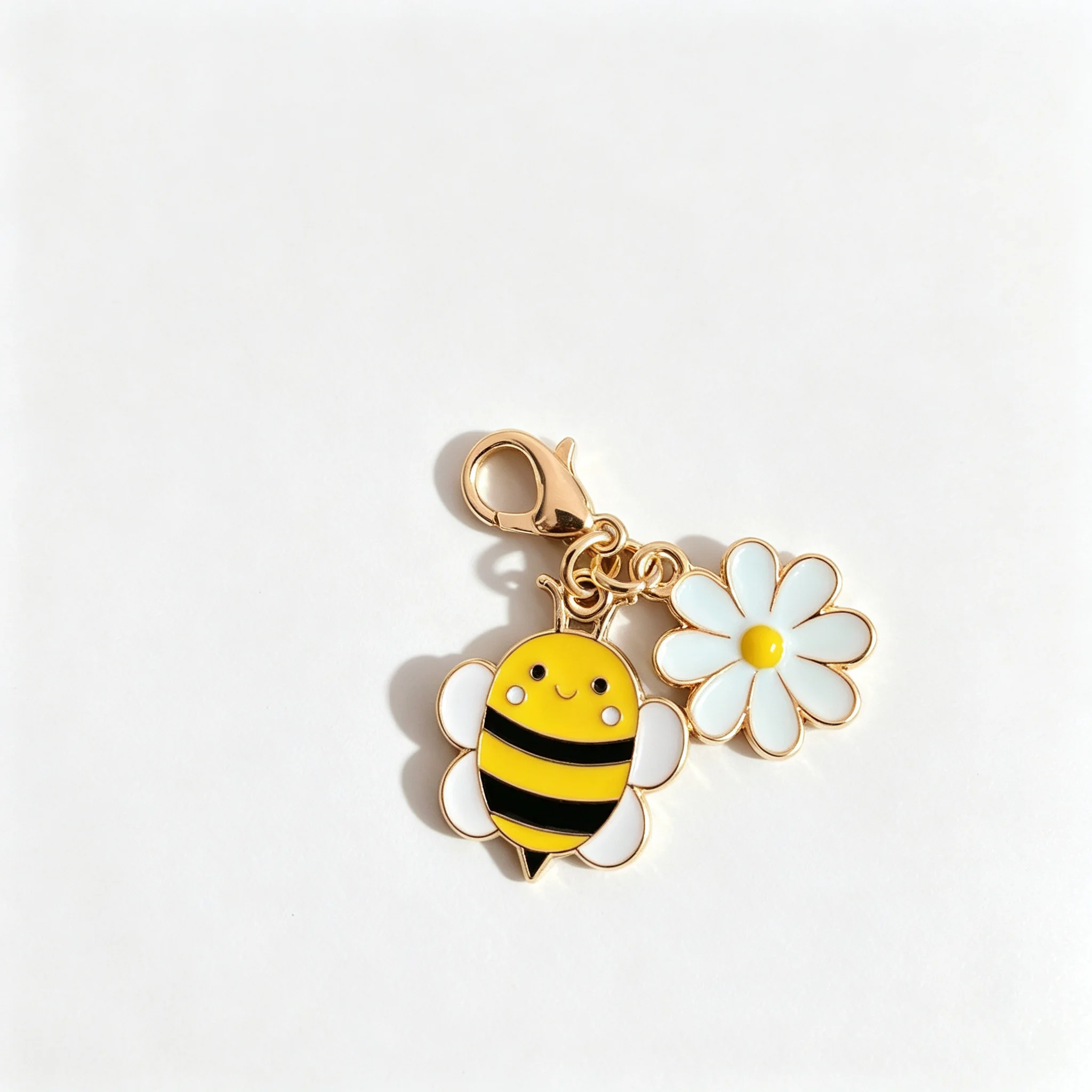 1/10 Stück Niedlicher Bienen-Gänseblümchen-Emaille-Schlüsselanhänger mit Karabinerverschluss, Taschenanhänger, Cartoon-Blumen-Schlüsselring, Rucksack-Accessoire, Weihnachtsgeschenk – Detail 4