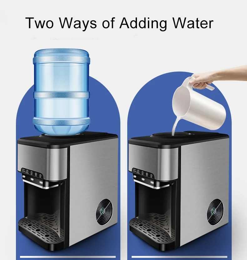 Electric Bottled Water 20kgs Lifestyle Tabletop Ice Cubes Machine Maker with Bullet Ice Hotel Use Hot/Cold Water Dispenser