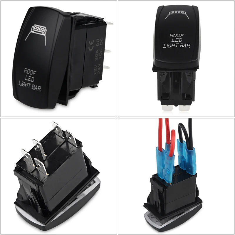 Car Boat Rocker Toggle Switch 12V 24V ON/OFF 5 Pin Latching Waterproof Marine Push Button LED Light Bar FOG REAR SPOT Lights