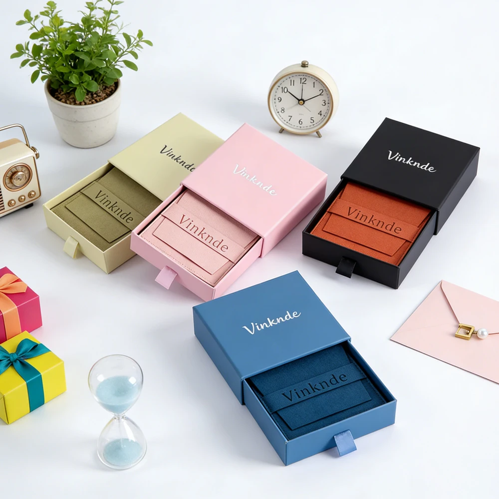 

24Pcs Paper Drawer Boxes With Microfiber Velvet Bag Cardboard Earring Necklace Ring Packaging Gift Jewelry Storage Box Pouch