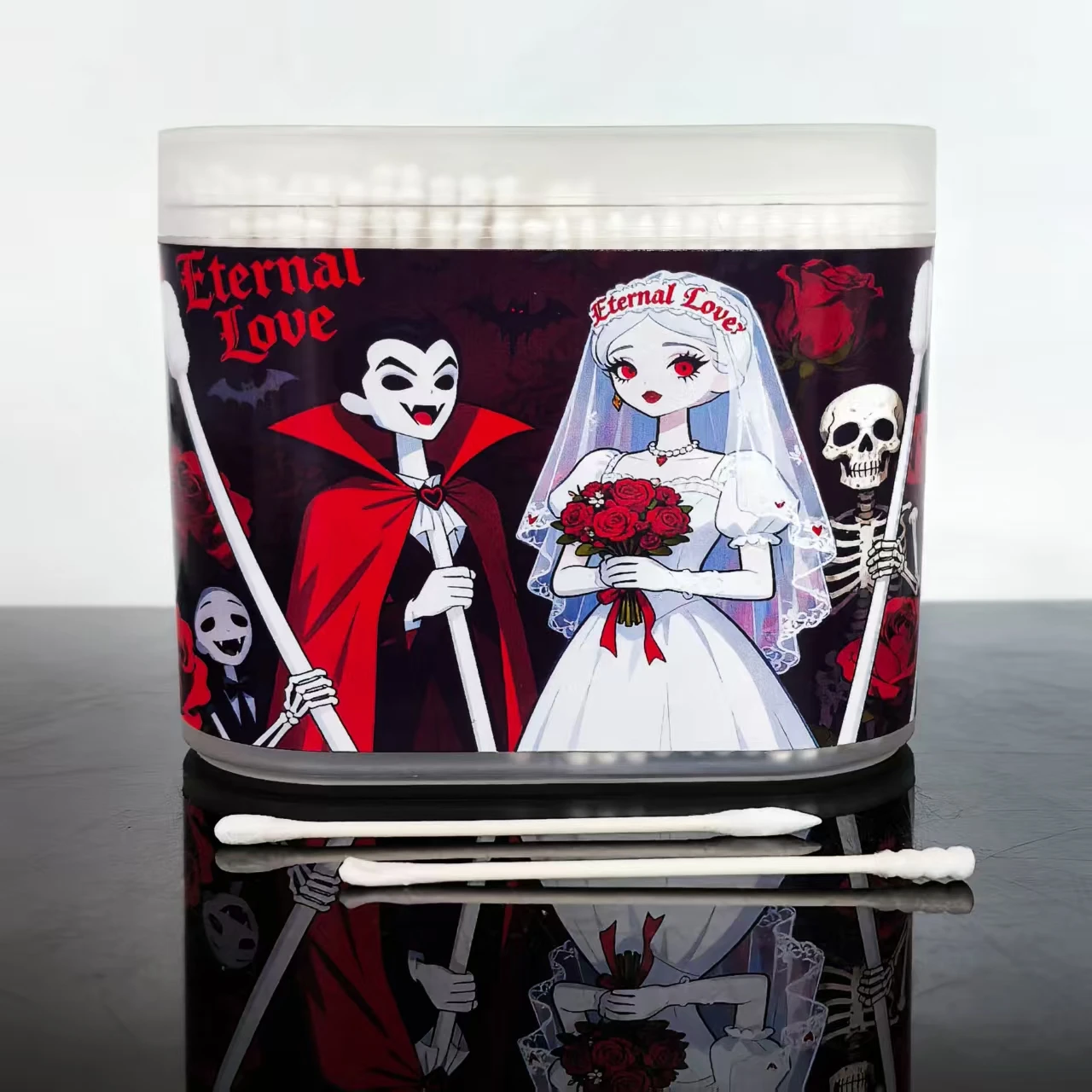 600개 뱀파이어 신부 테마 양면 면봉, 얇은 종이 스틱 귀 청소 스타일 면봉, 선물용 면봉