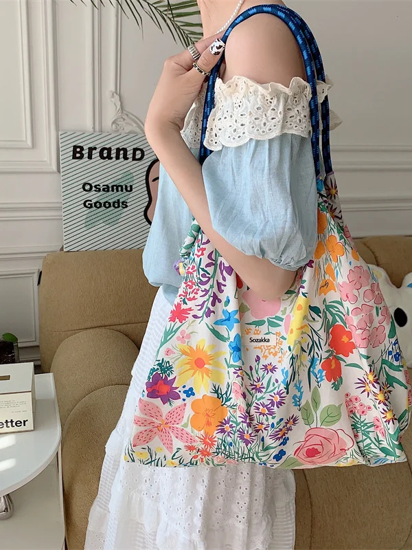 2025 Summer Large Capaci Handheld oulder Bag Dstring op Bag Fre Floral Tote Bag Underarm Bag Cartoon Sle Cas...