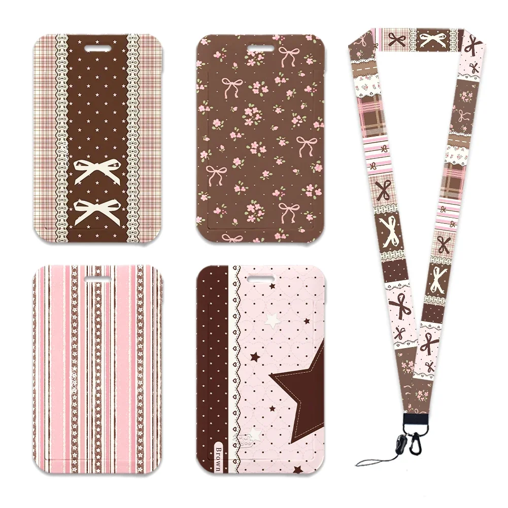 Fashion Brown Sweet Cool Style ID Card Holder Badge Work Pass with Lanyard Keychain Nurses Doctors Gift