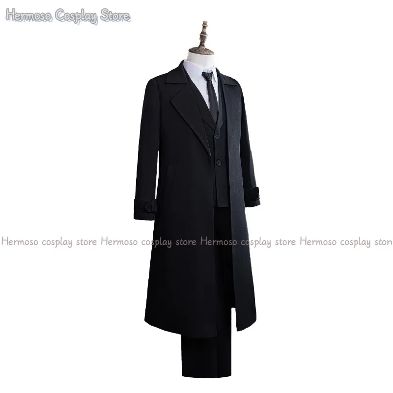 Anime Bungo Stray Dogs Osamu Dazai Cosplay Costume Port Mafia Full Set Black Trench Coat Wig Shirt Tie Christmas Party Clothes view 5