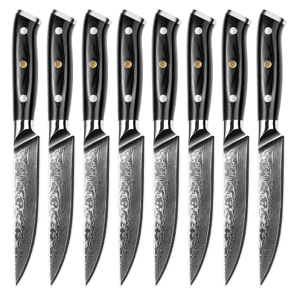 Sunnecko Utility Steak Knives 1-8PCS/Set Damascus Steel Chef's Table Meat Cutting Knife Sharp Tableware Kitchen Slicing Tools