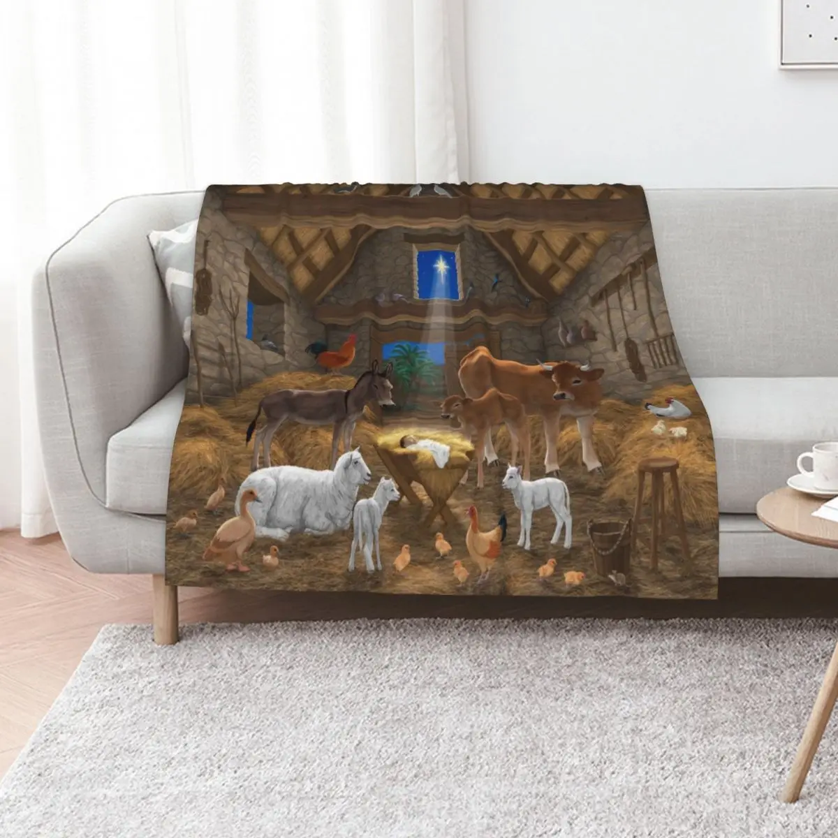 Baby Jesus In Manger Christmas Nativity Scene Throw Blanket Furry Quilt Custom Retros anime Multi-Purpose Blankets