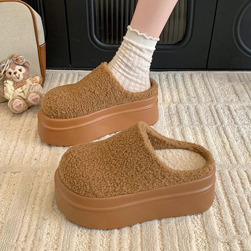 

Тапочки на плоской подошве, женские шлепанцы на меху, повседневные домашние шлепанцы, новинка 2025, модное зимнее платье с открытой пяткой, теплые зимние женские ботинки