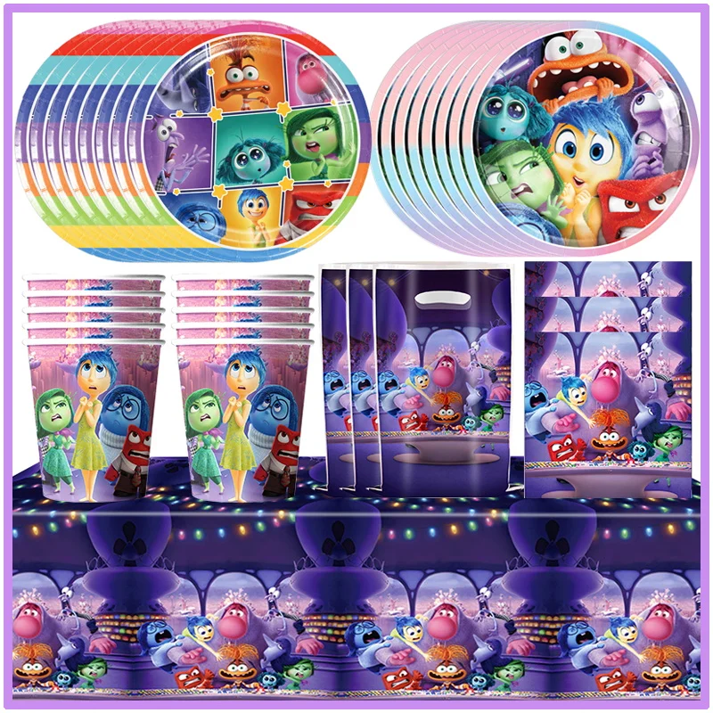 Disney Inside Out 2 Birthday Party Decoration Set Inside Out Paper Plate Cups Napkins Glasses Backdrop Balloon Supplies Kit Gift