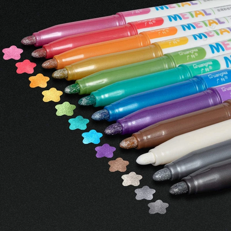 8/12 Colors Permanent Paint Pens Metallic Markers Pen Scrapbooking DIY Art Marker Pens Stationery Supplies Gift Coloring Markers