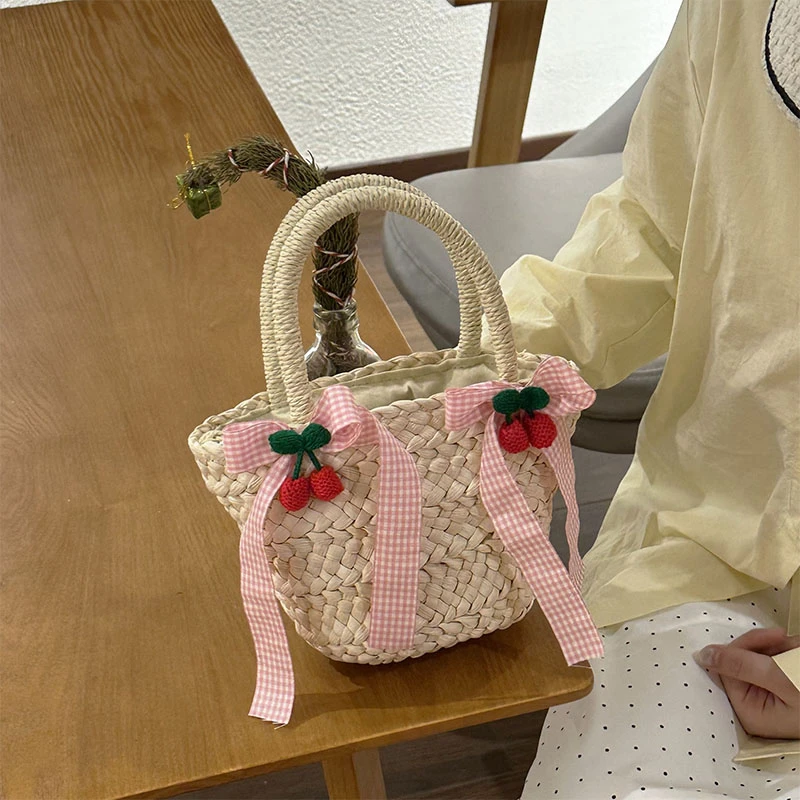 

Straw Woven Bow Ribbons Casual Tote Spring New String Women's Bags on Sale 2025 Brand Grassland Sewing Thread Top-Handle Bags