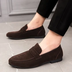 New Spring Casual Genuine Leather Suede Loafer Shoes Mens Soft Trends Nightclub Shoes Business Dating Loafers Formal Party Shoes