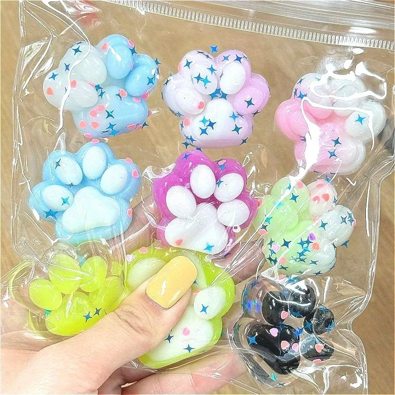 HefengCL Mini Katzenpfoten Squishy 6/9 Stück Glitzer TPR Langsam Aufsteigendes Fidget-Spielzeug Stressabbau Sensorisches Quetschspielzeug Kindergeburtstag Geschenk