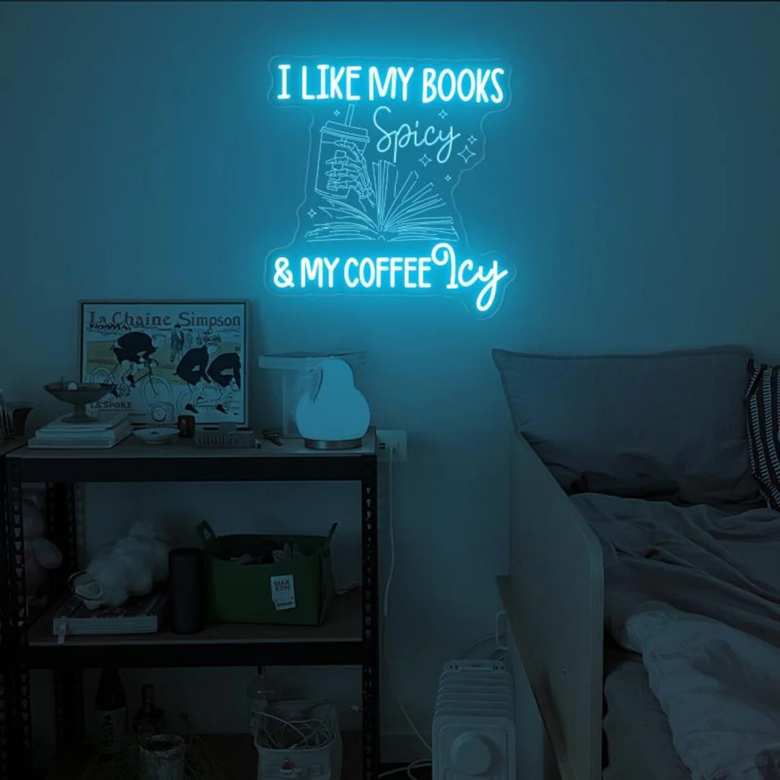 Mi piace I miei libri piccante e My Coffee Icy Neon Sign, Spicy Romance neon Sign, regalo per gli amanti del caffè, scheletro Hand wall Art