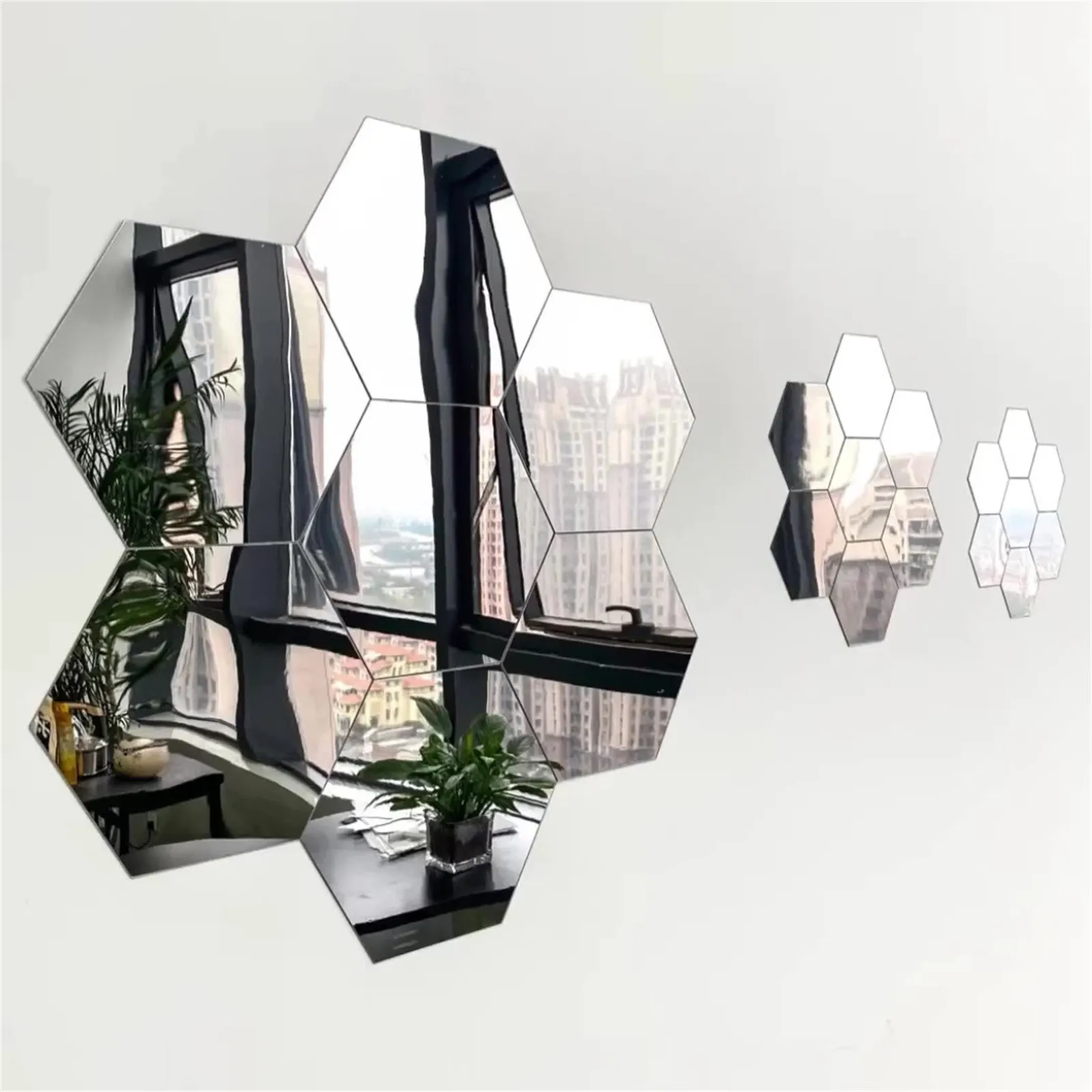 12pcs Hexagon Mirror Wall Art Sticker Personalized Living Room Decoration DIY Household Decorative Tiles Sticker 4.6x4cm