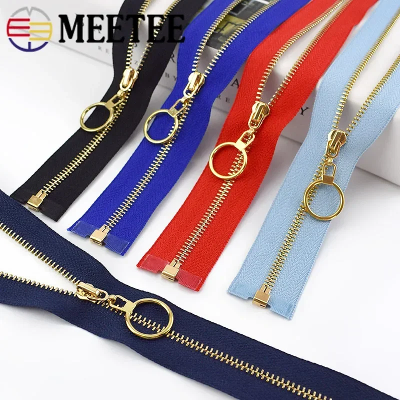 Meetee 2/5 pces 40-70cm 3 # fecho de correr de fechamento automático de metal aberto dentes de ouro para costura acessórios de vestuário sacos diy jaqueta zíperes