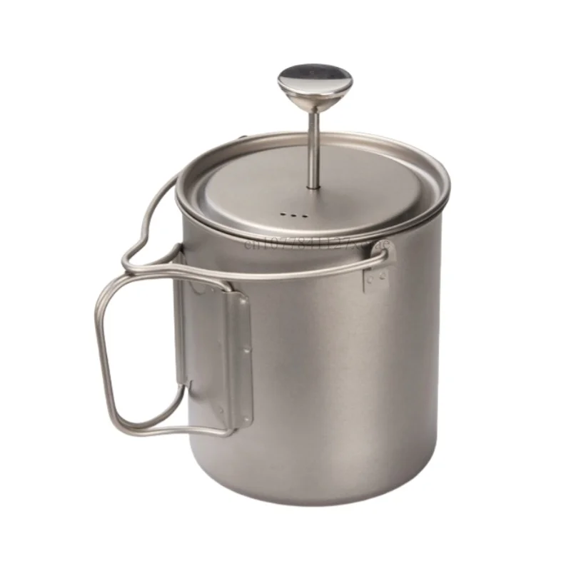 750ml Pure Titanium Ultra Light Coffee Cup French Press Filter with Lid Coffee Cup Outdoor Camping Cooking with Handle Water Cup