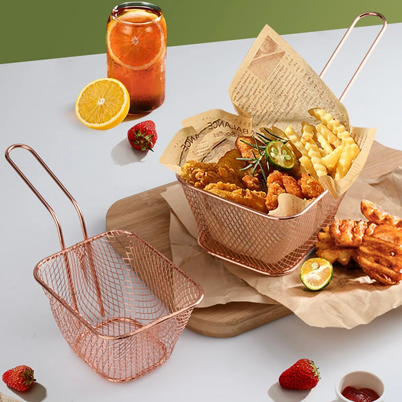 1pc Stainless Steel Frying Basket Multifunctional Mini French Fries Frying Basket Creative Square Oil Separated Frying Basket