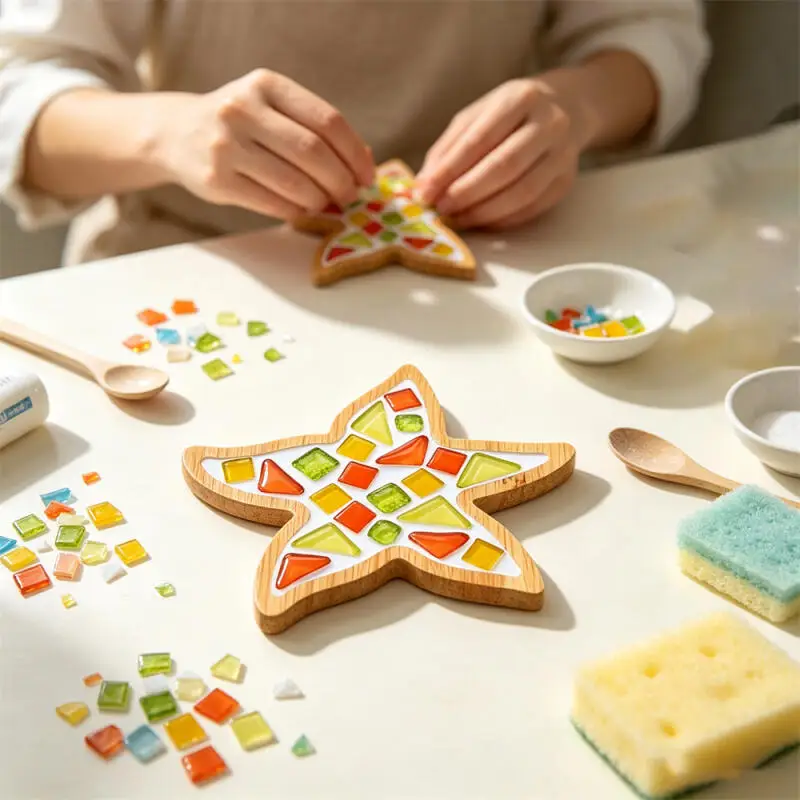Handmade DIY Mosaic Cup Mat Bottom Bamboo Pad Marine Animal Coaster Creation Handicraft Toys For Hobbies Adults Gifts