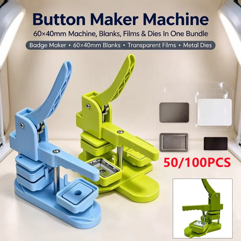 50x50mm/60x40mm Square Refrigerator Press Machine Rotating Manual Making Magnet Badge Pins for Business Gifts Home Office