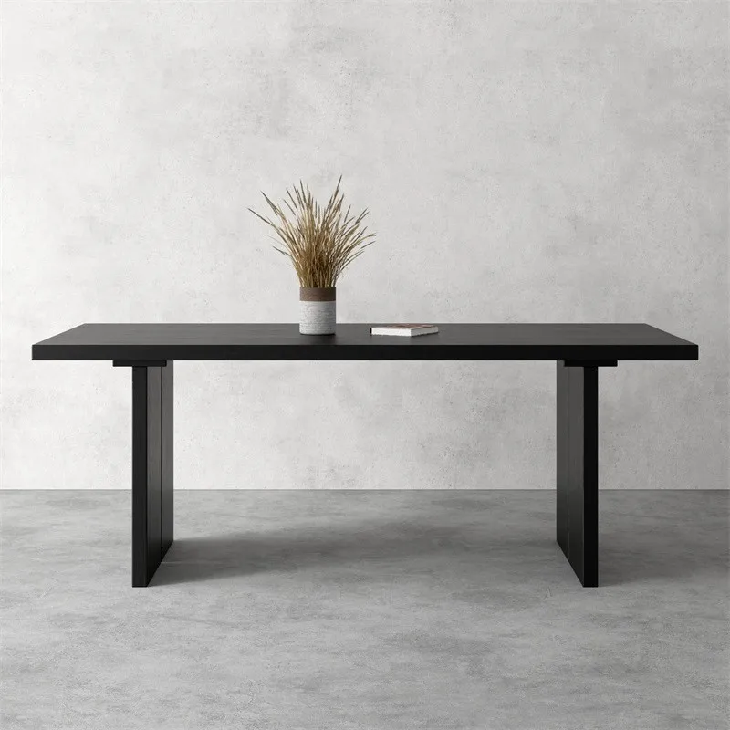 Black solid wood rectangular dining table, minimalist tea table, home office desk, designer work table, negotiation table