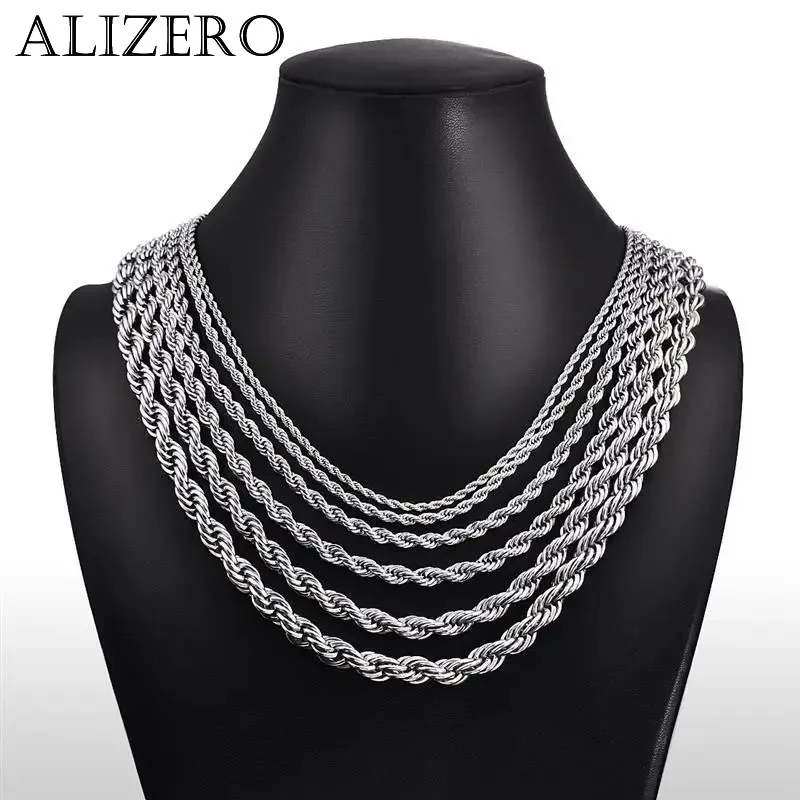 

925 Sterling Silver 2/3/4MM 16-24 Inches Rope Chain Necklace For Men Women Fashion Punk Wedding Party Gifts Jewelry