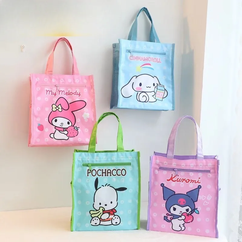 

Sanrio Cartoon Kuromi Zipper Bag Kuromi Hello Kitty Children Large Capacity Reusable Handbag Document Storage Bag Student Gift