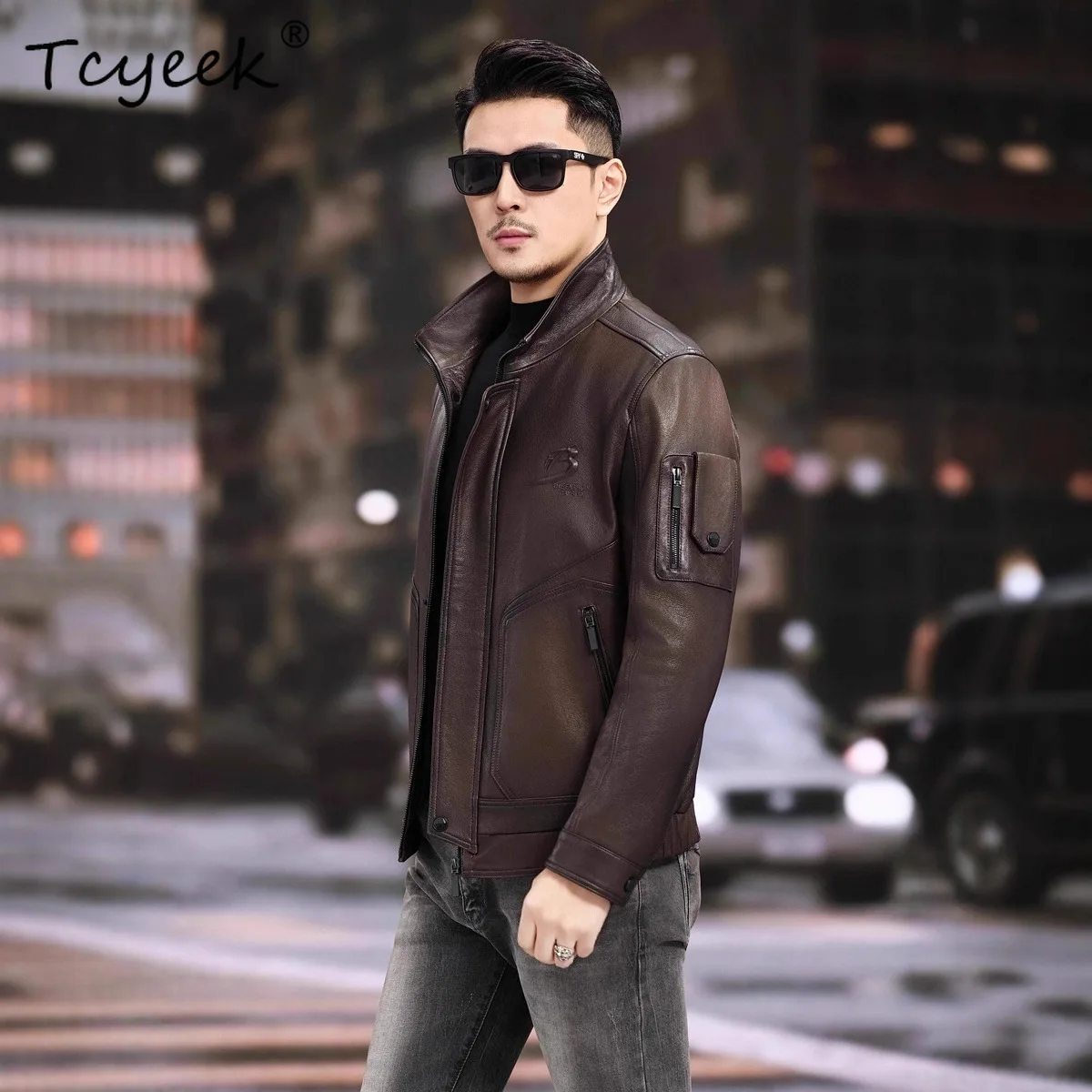Tcyeek Natural Goatskin Real Leather Jacket Men Clothing Autumn Mens Coats Fashion Motocycle Jackets Trendy Jaqueta De Couro