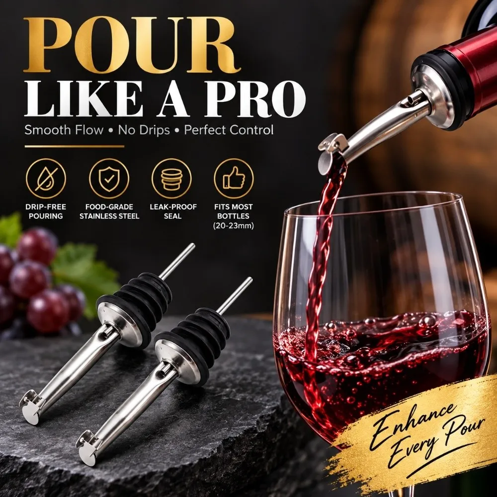 2 PCS Stainless Steel Oil Spout Pourer Silver Flip Lid Liquor Pourer Spout Auto Dust Cover Convenient Bottle Spout Dispenser