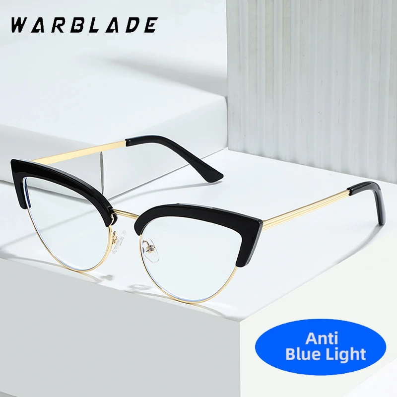 

2025 New Vintage Cat Eye Anti-blue Light Glasses Frame New Stylish Semi Metal Rim Women Eyewear Trendy Brand Design Eyeglasses