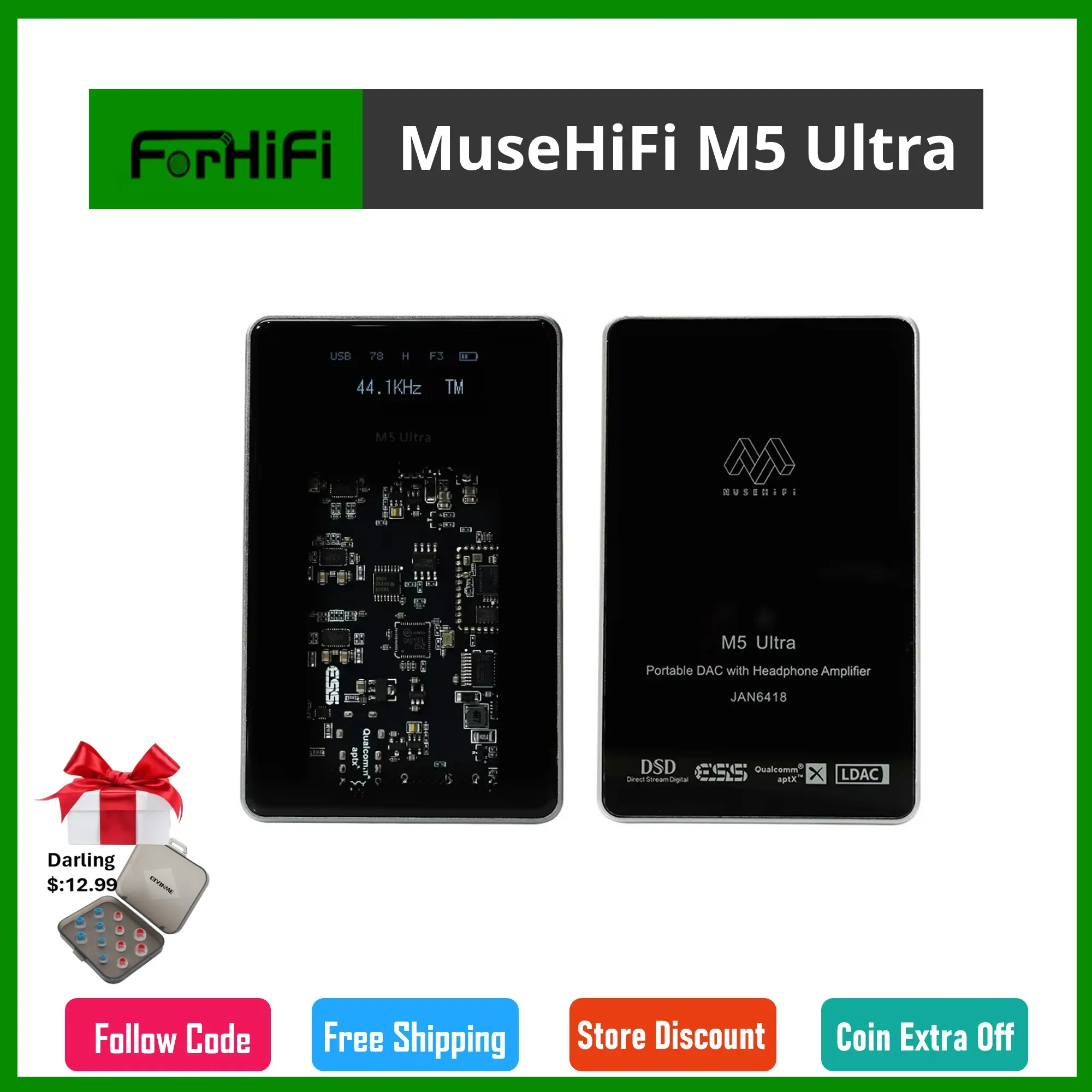 Musehifi M5 Ultra Hi-Res Portable Bluetooth USB DAC & AMP ES9038Q2M Chipset Vacuum Tubes Display Screen Headphone Amplifier