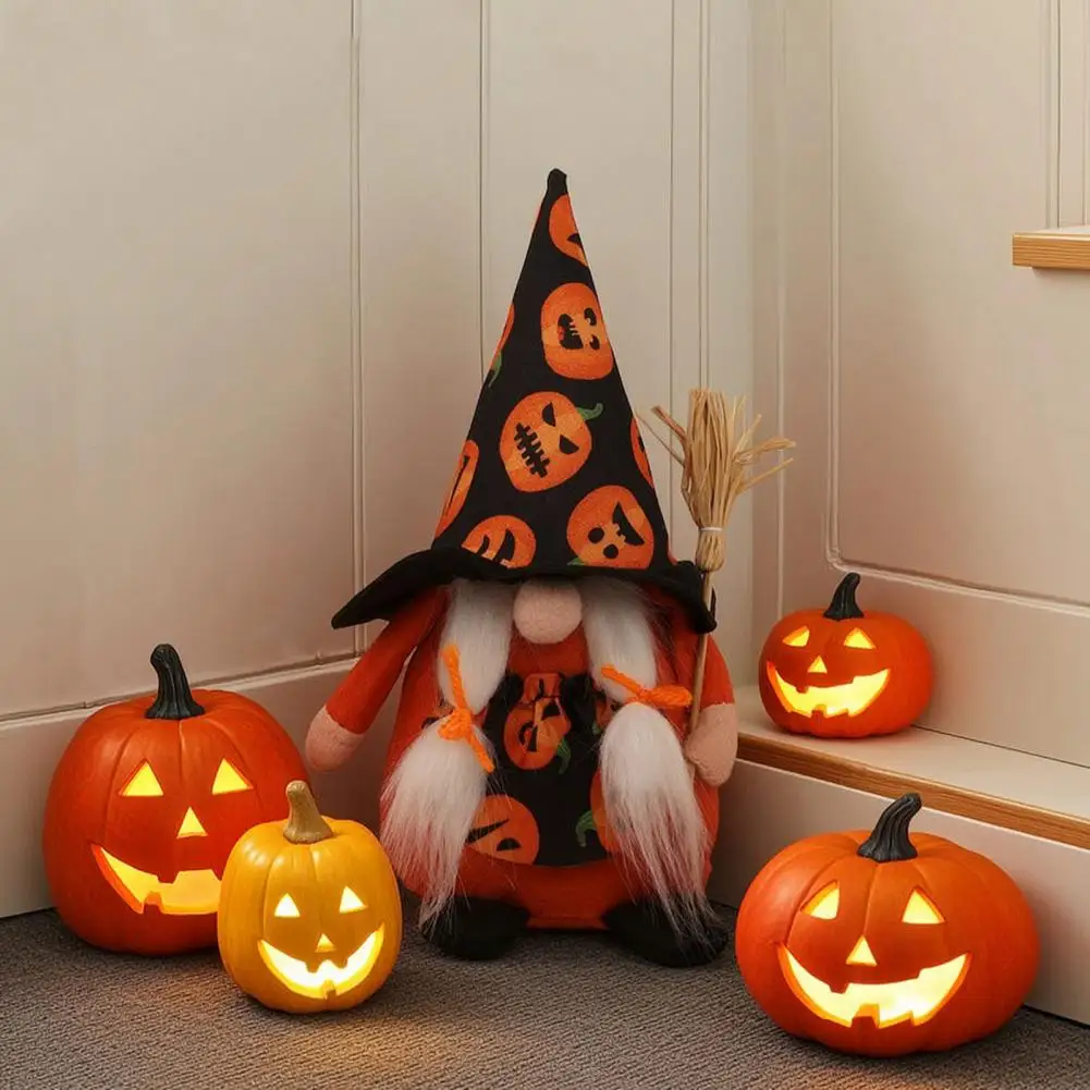 Pumpkin Ghost Face Decor Striped Pointed Hat Gnome Halloween Gnomes Plush Decorations Handmade Elf Dwarf Ornaments for Holiday
