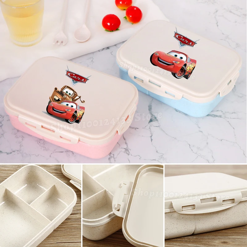 

Lightning McQueen Lunch Boxes Kids Cars Disney Movie Anime Printed Separate Lunch Box Boys Student Cute School Picnic Bento Case