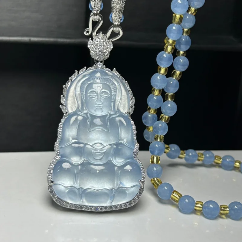 Certified Natural high Ice  jade Jadeite grave guanyin amulet Pendant&Necklaces