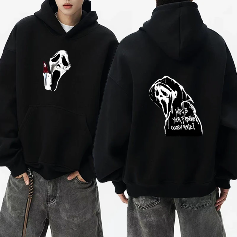 

Fashion Ghostface Graphic Double Sided printed Hoodie Men women gothic Fleece Long sleeve Sweatshirts vintage Fleece pullover