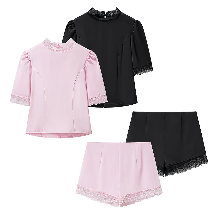 European and American style 2026 new women's clothing pure lust style lazy style age-reducing slimming satin lace splicing suit