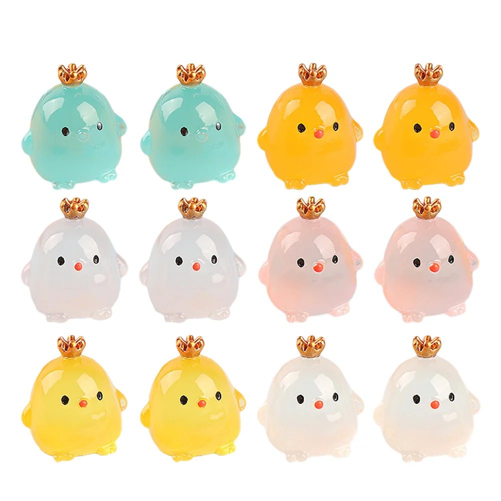 

15 Pcs Toy Luminous Crown Chicken Bulk Toys Figurines Resin Dollhouse Adorable Animal Statue