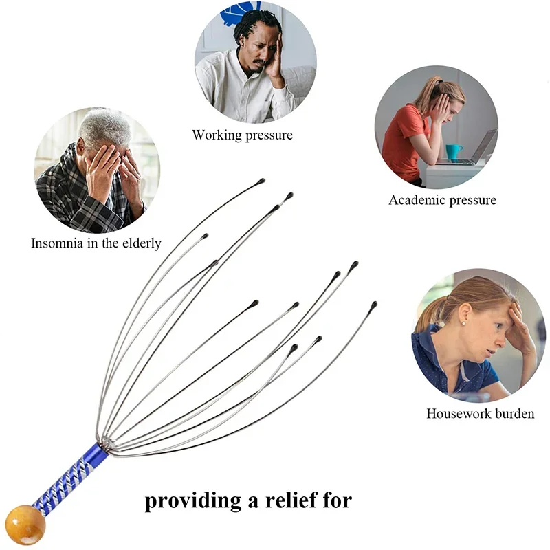 Head Massage with Stainless Steel Wire and Octopus Shaped Acupoints To Relax and Scratch The Scalp Hair Massager Head Gua Sha