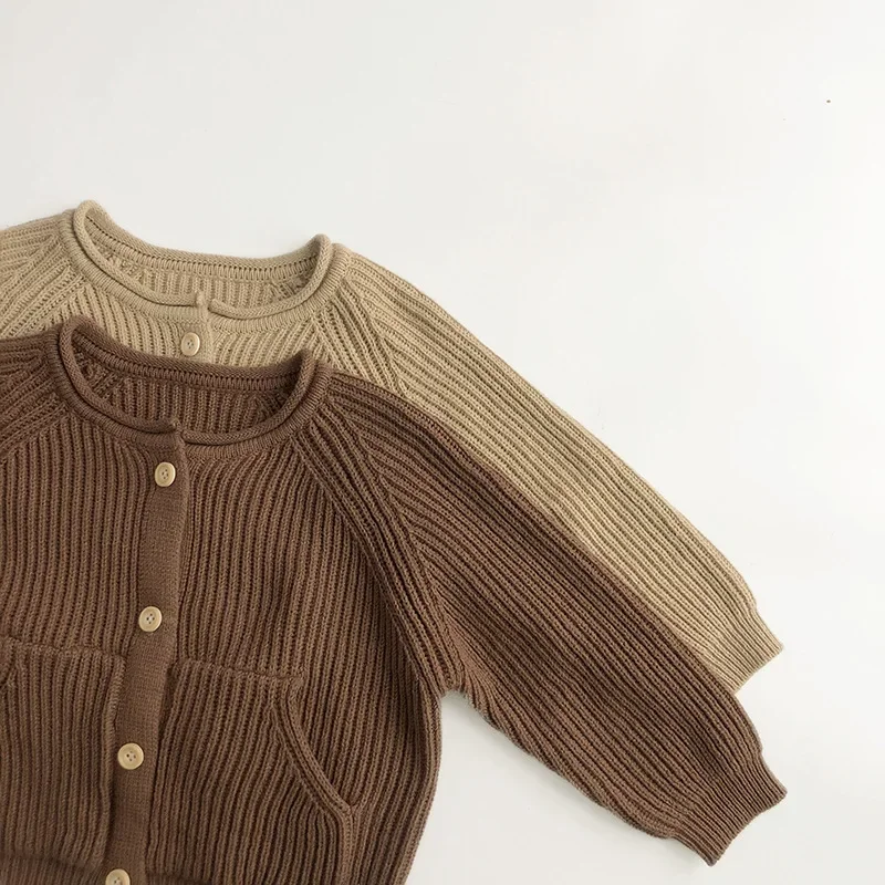 Cozy Loose Fit Cardigan for Kids, Solid Color Knit Sweater Coat, Autumn Casual Layer for Baby Boys & Girls